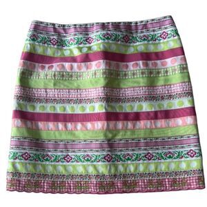 Lilly Pulitzer Embroider Ribbon Feminine Pink Green Short 100% Cotton Skirt sz 6